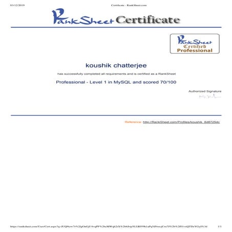 Certificate mysql rank sheet | PDF