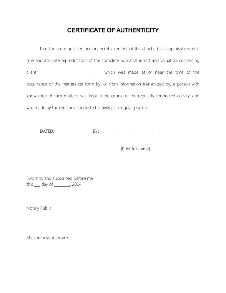 letter of authenticity