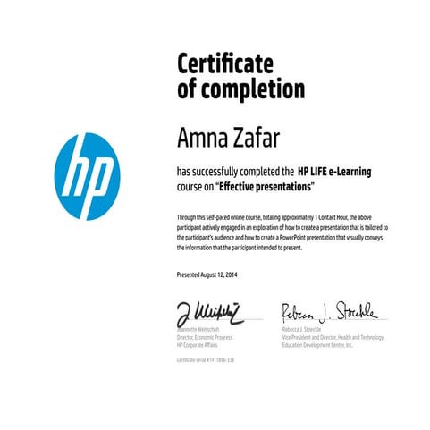 Effective Presentations - HP LIFE e-Learning | PDF