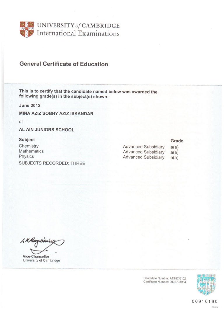 Advanced Subsidiary Level Certificate Advanced Subsidiary Level Certificate