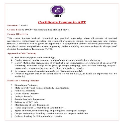 IVF & Embryology Courses - Short Courses | PDF