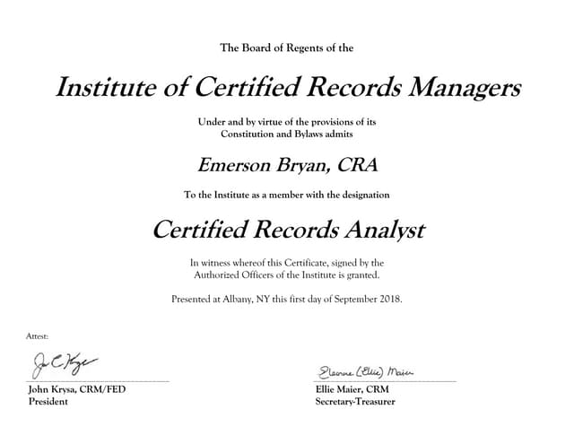 Certified Records Analyst (CRA)