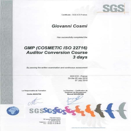 Certificate Giovanni Cosmi | PDF