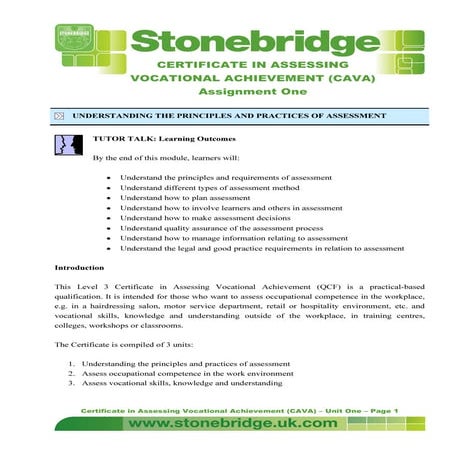 Certificate in assessing vocational acheivement textbook print