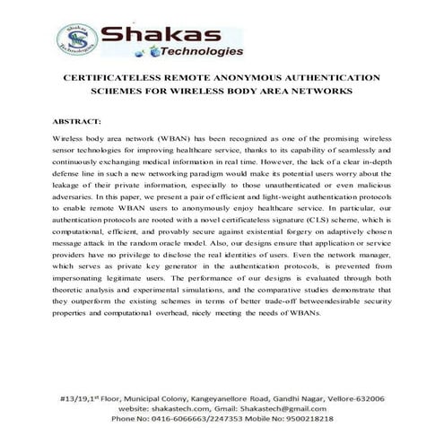 Certificateless remote anonymous authentication