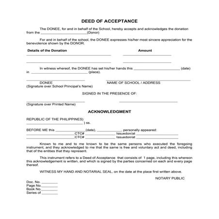 Certificate of acceptance format