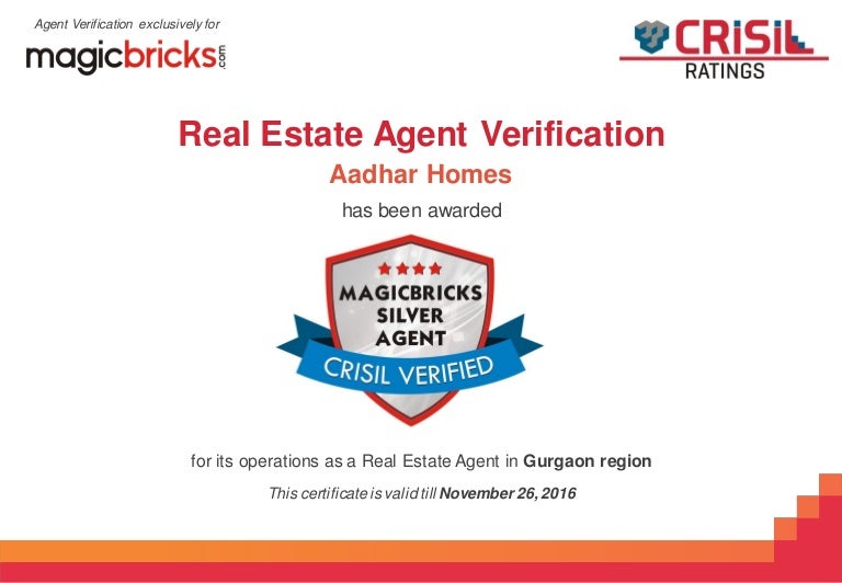 Real Estate Agent Verification Aadhar Homes has been awarded MAGICBRI…