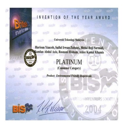 CERTIFICATE OF AWARD BIS 2004