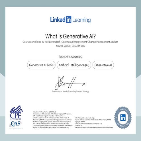Certificate of Completion - What Is Generative AI