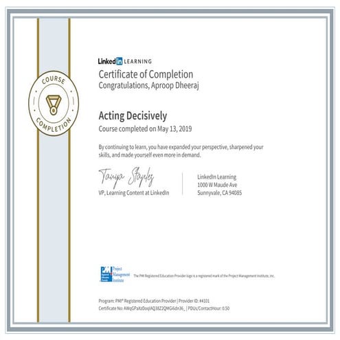 Certificate ofcompletion acting decisively