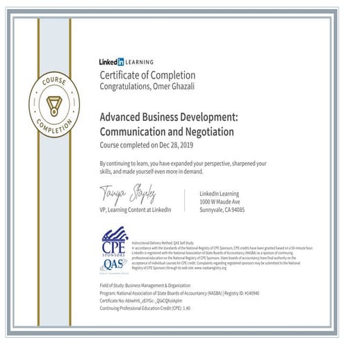 Advanced business development communication and negotiation 