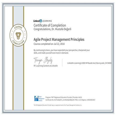 Certificate ofcompletion agile project management principles | PDF