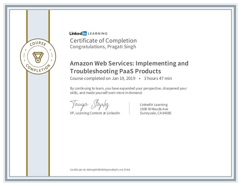 Certificate of completion amazon web services implementing and troubl…