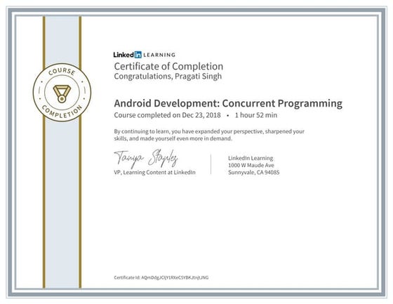 Certificate of completion android development essential training design ...