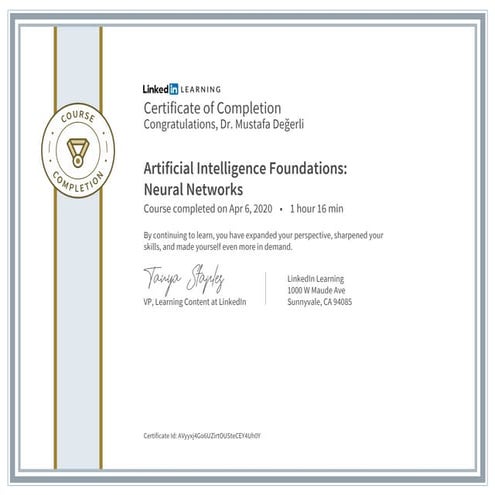 Dr. Mustafa Degerli - 2020 - Artificial Intelligence Foundations Neural Networks