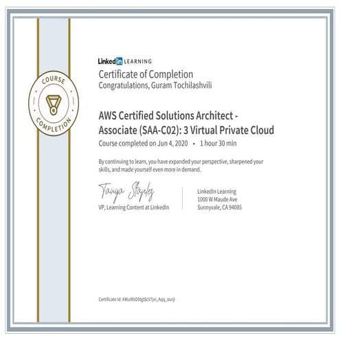 Certificate of completion aws certified solutions architect - associate ...