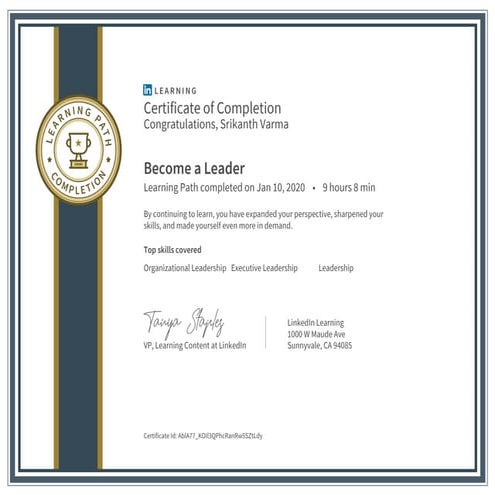 Certificate of completion become a leader