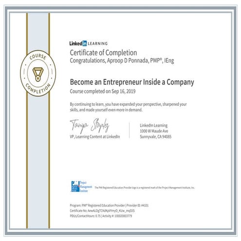 Certificate ofcompletion become an entrepreneur inside a company (1)