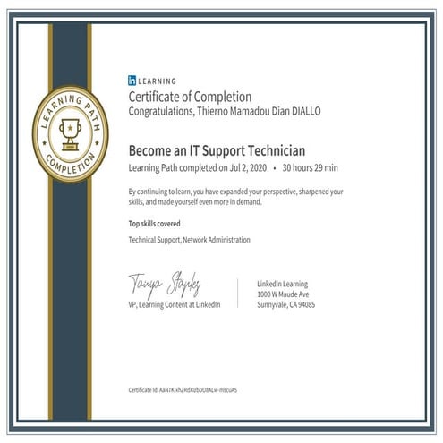 Certificate ofcompletion become an it support technician | PDF