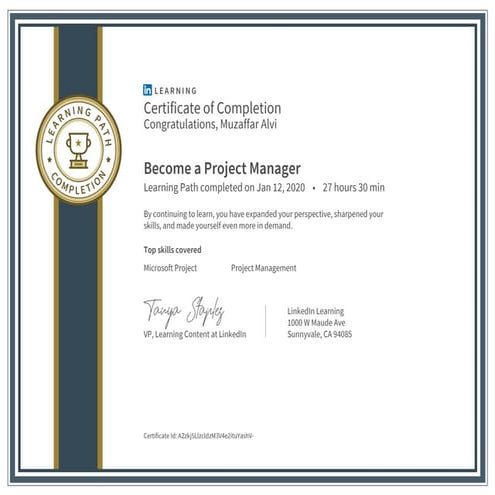 Certificate ofcompletion become a project manager