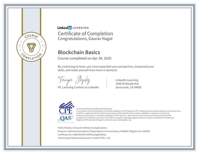 Certificate of completion blockchain basics