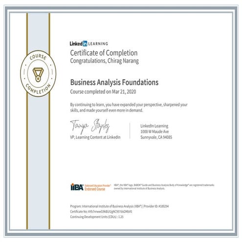 Certificate ofcompletion business analysis foundations 4