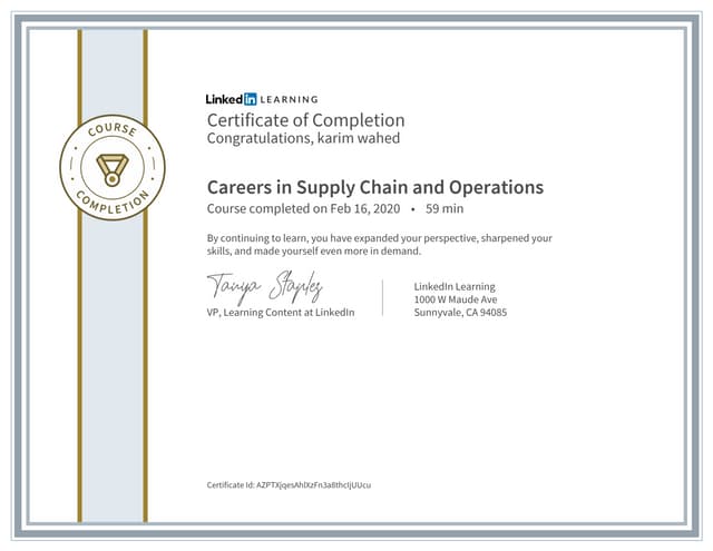 Certificate ofcompletion careers in supply chain and operations