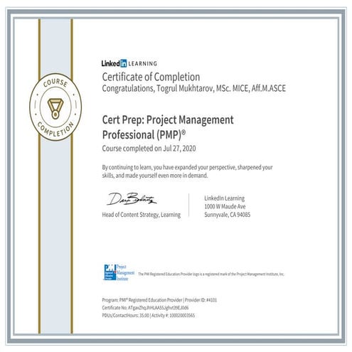 Certificate of Completion: Project management professional (PMP) | PDF