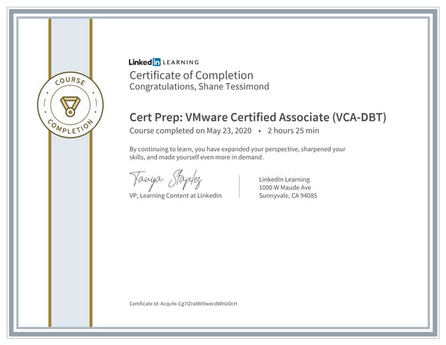 LinkedIn VMware Certificate