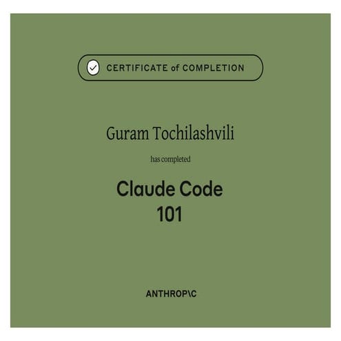 Certificate Of Completion, Anthropic Claude Code 101 | PDF
