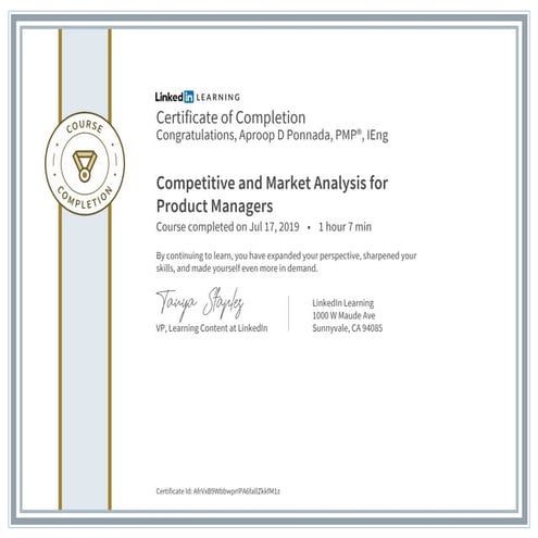Certificate ofcompletion competitive and market analysis for product managers