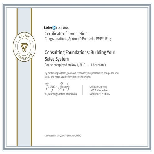 Certificate ofcompletion consulting foundations building your sales system
