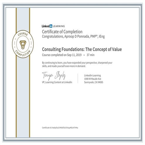 Certificate ofcompletion consulting foundations the concept of value