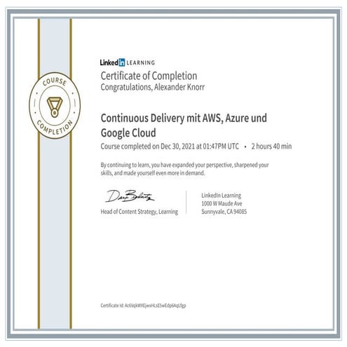 Certificate ofcompletion continuous delivery mit aws azure und google cloud