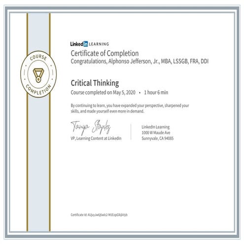 Certificate ofcompletion critical thinking