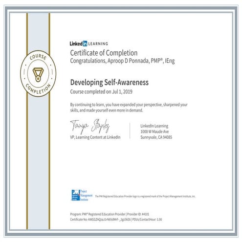 Certificate ofcompletion developing self awareness