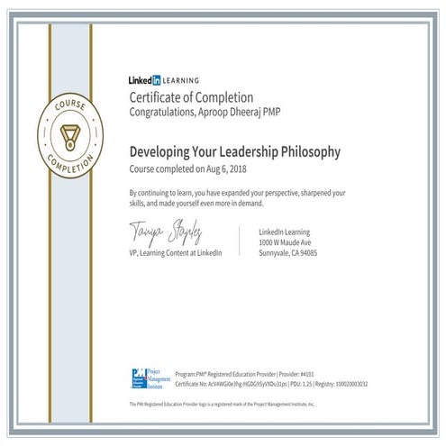 Certificate ofcompletion developing your leadership philosophy | PDF