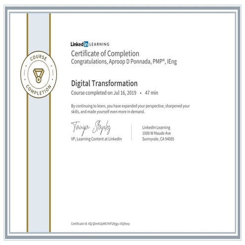 Certificate of completion digital transformation 