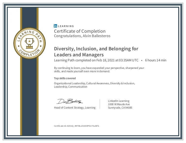 Certificate of Completion: Diversity Inclusion and Belonging for Lead…