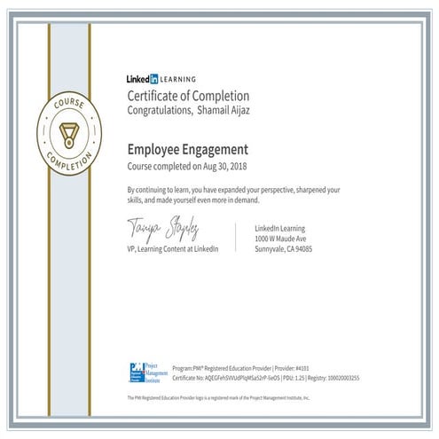 Certificate ofcompletion employee engagement