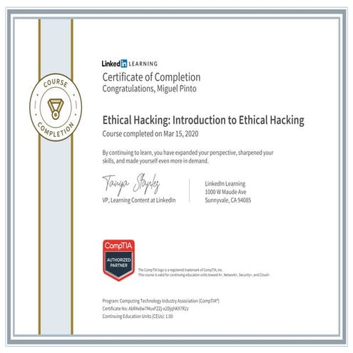Certificate of Completion Cybersecurity for IT Professionals | PDF