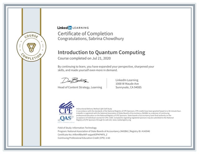 Certificate of Completion-Introduction to Quantum Computing