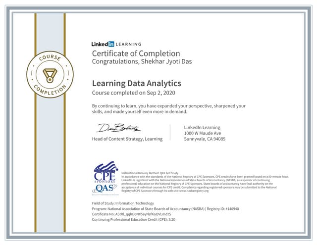 Certificate of completion learning data analytics