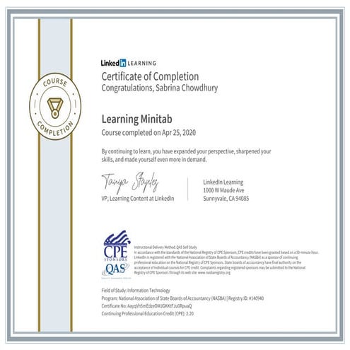 Certificate of Completion 