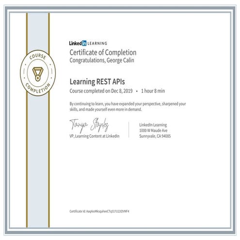 Certificate of completion learning rest apis | PDF