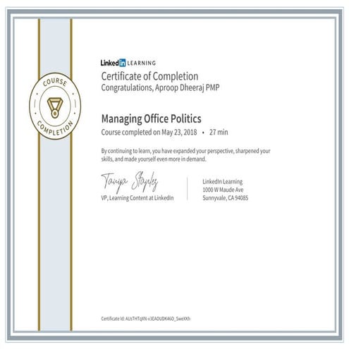 Certificate ofcompletion managing office politics