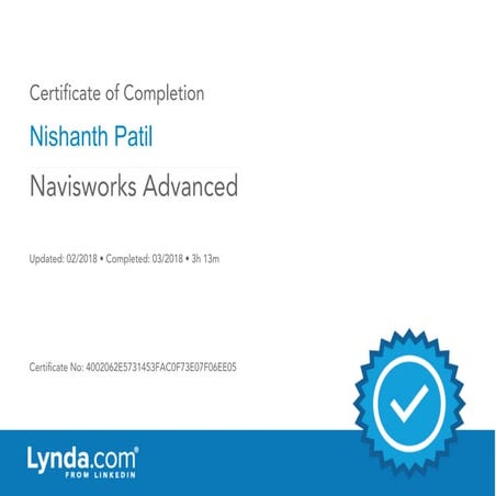 Certificate of Completion : Navisworks Advanced