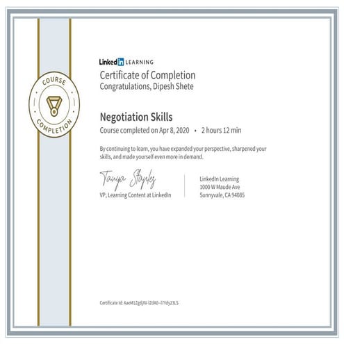 Certificate of completion negotiation skills