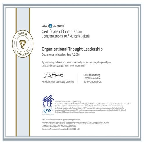 Dr. Mustafa Degerli - 2020 - Organizational Thought Leadership