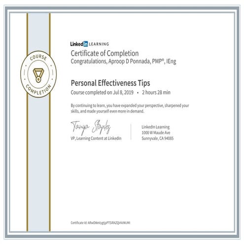 Certificate ofcompletion personal effectiveness tips